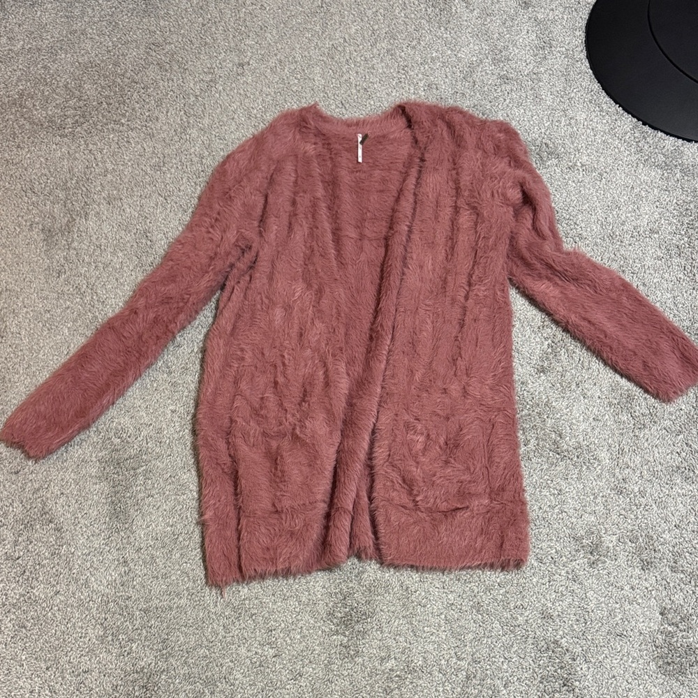 Free People Cozy Pink Fuzzy Sweater Cardigan